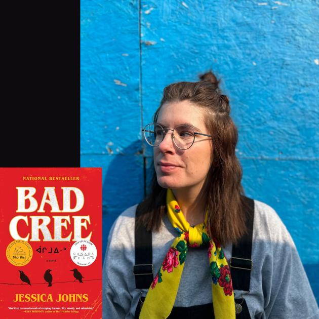 Jessica Johns author photo with image of book cover for Bad Cree