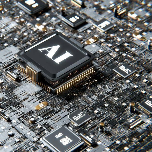 a computer chip on a motherboard with "AI" printed on it